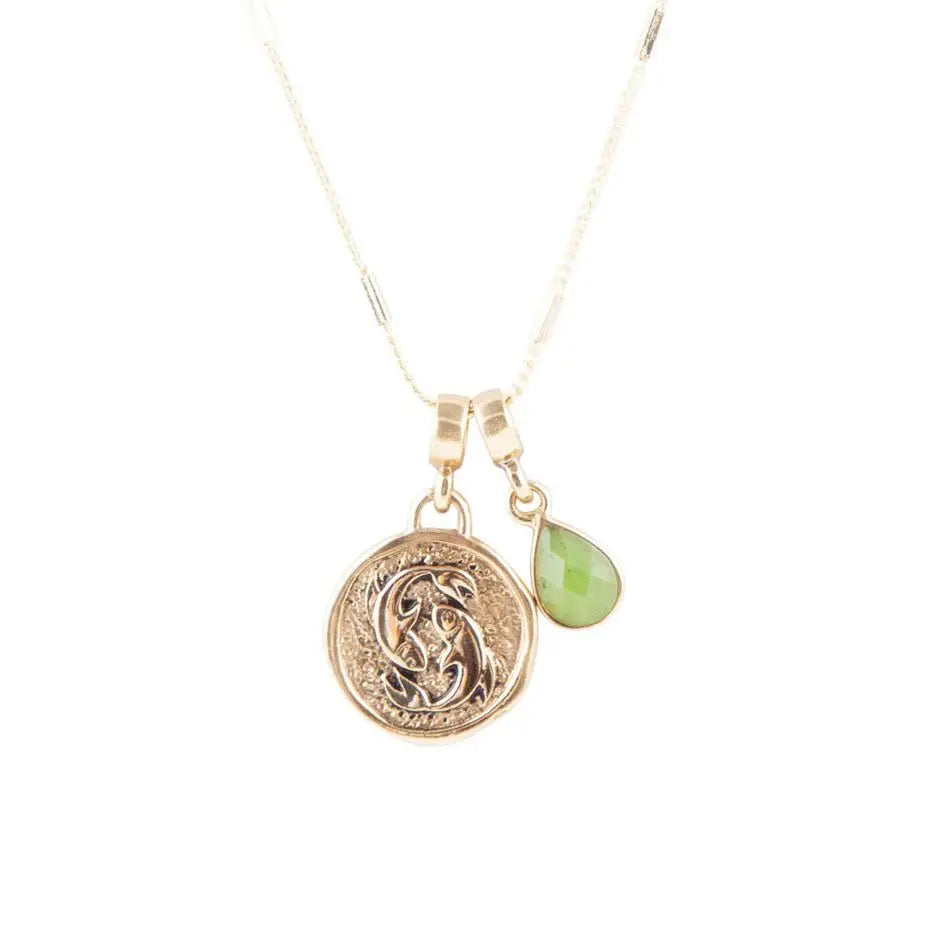 Pisces - Zodiac Green Jade Golden Charm Necklace - Barse Jewelry - Flyclothing LLC