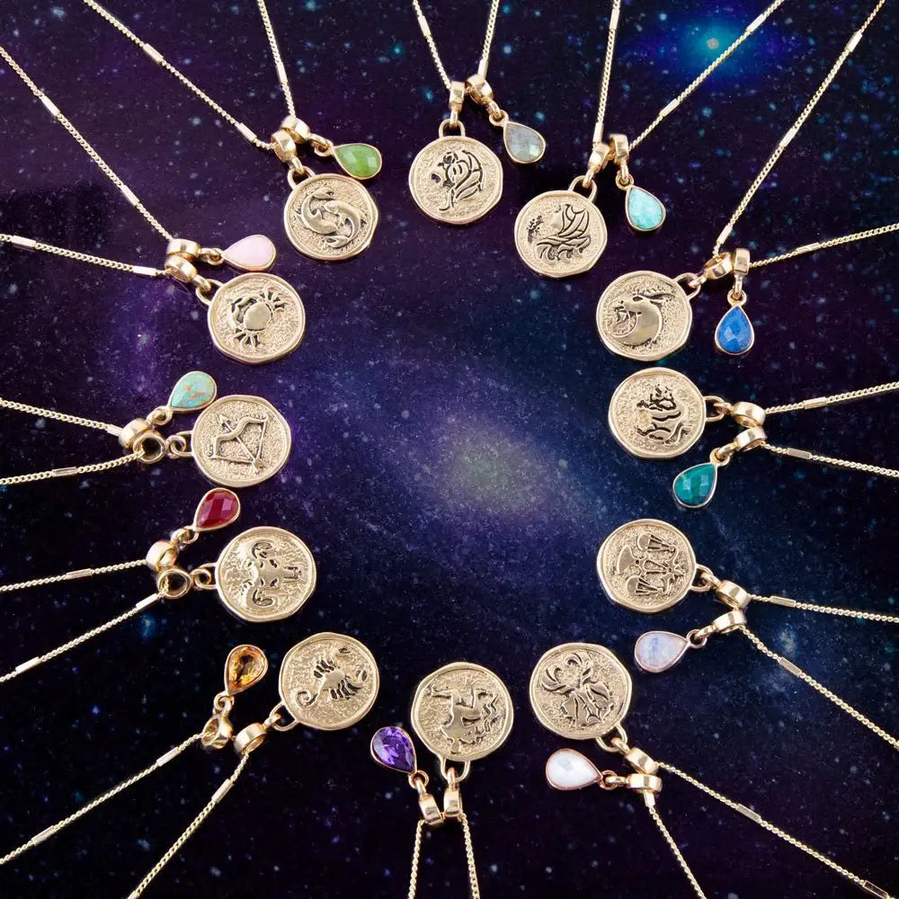 Pisces - Zodiac Green Jade Golden Charm Necklace - Barse Jewelry - Flyclothing LLC