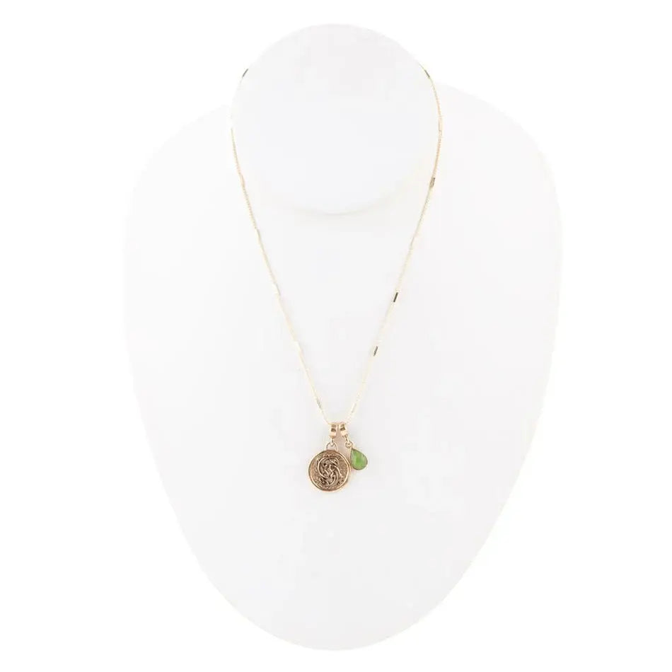 Pisces - Zodiac Green Jade Golden Charm Necklace - Barse Jewelry - Flyclothing LLC