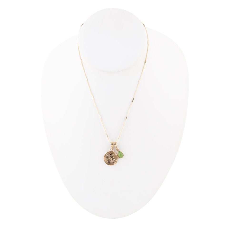 Pisces - Zodiac Green Jade Golden Charm Necklace - Barse Jewelry - Flyclothing LLC