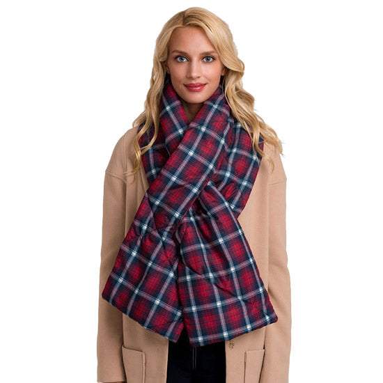 Plaid Check Puffy Scarf Check Quilted Pull Thru Scarf - Madeline Love - Flyclothing LLC