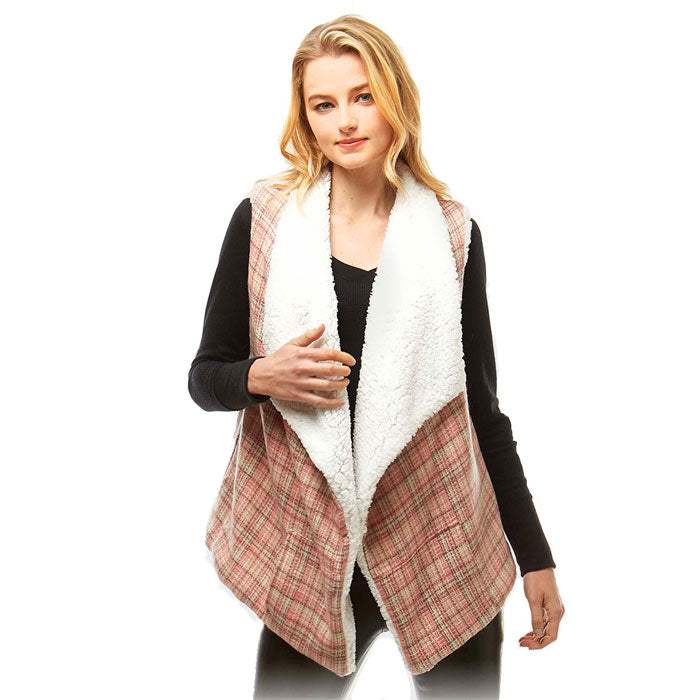 Plaid Faux Fur Lining and Pocket Vest - Madeline Love - Flyclothing LLC