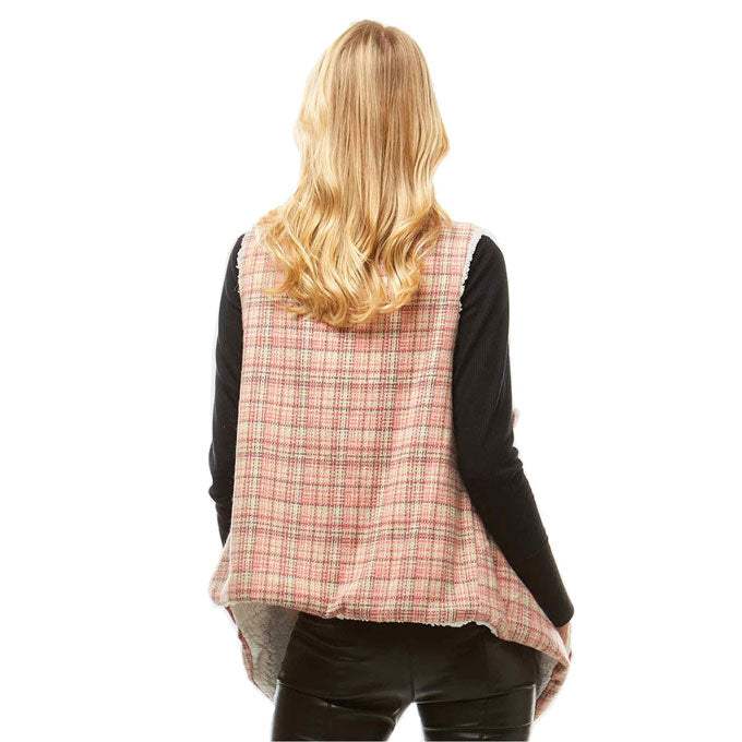 Plaid Faux Fur Lining and Pocket Vest - Madeline Love - Flyclothing LLC