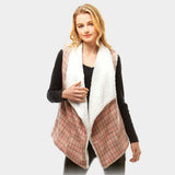 Plaid Faux Fur Lining and Pocket Vest - Madeline Love - Flyclothing LLC