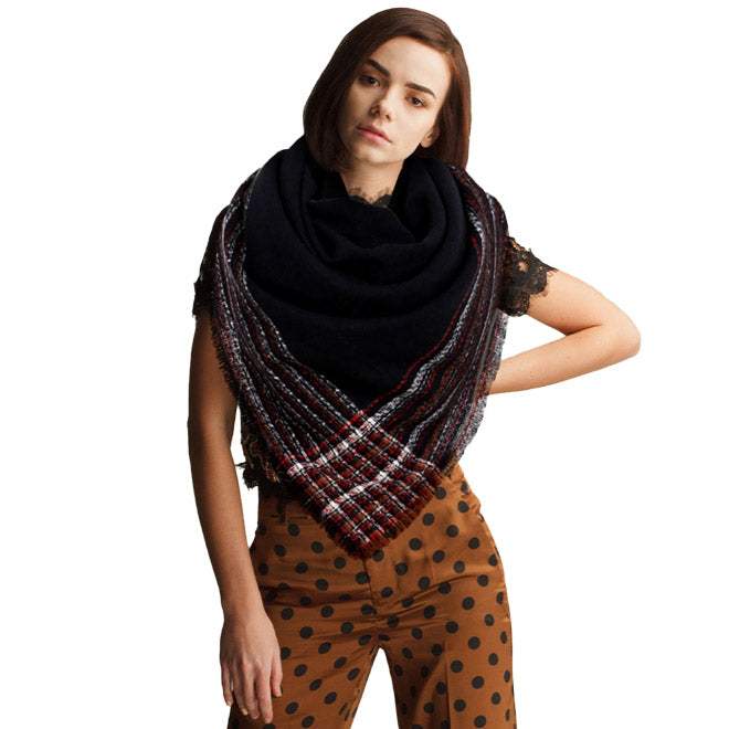 Plaid Liner Square Blanket Scarf Shawl - Madeline Love - Flyclothing LLC