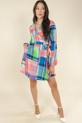 The Plaid To The Bone | Plaid Patchwork Wrap Dress - Shinesty - Flyclothing LLC