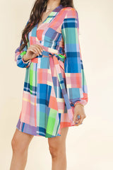 The Plaid To The Bone | Plaid Patchwork Wrap Dress - Shinesty - Flyclothing LLC
