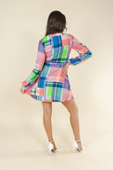 The Plaid To The Bone | Plaid Patchwork Wrap Dress - Shinesty - Flyclothing LLC