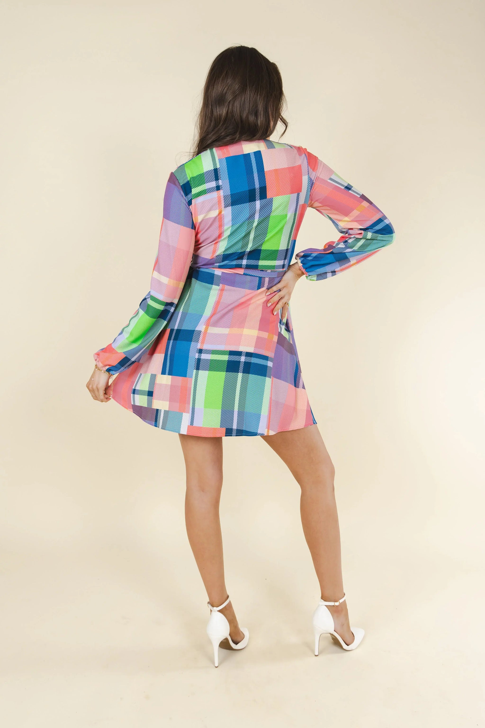 The Plaid To The Bone | Plaid Patchwork Wrap Dress - Shinesty - Flyclothing LLC