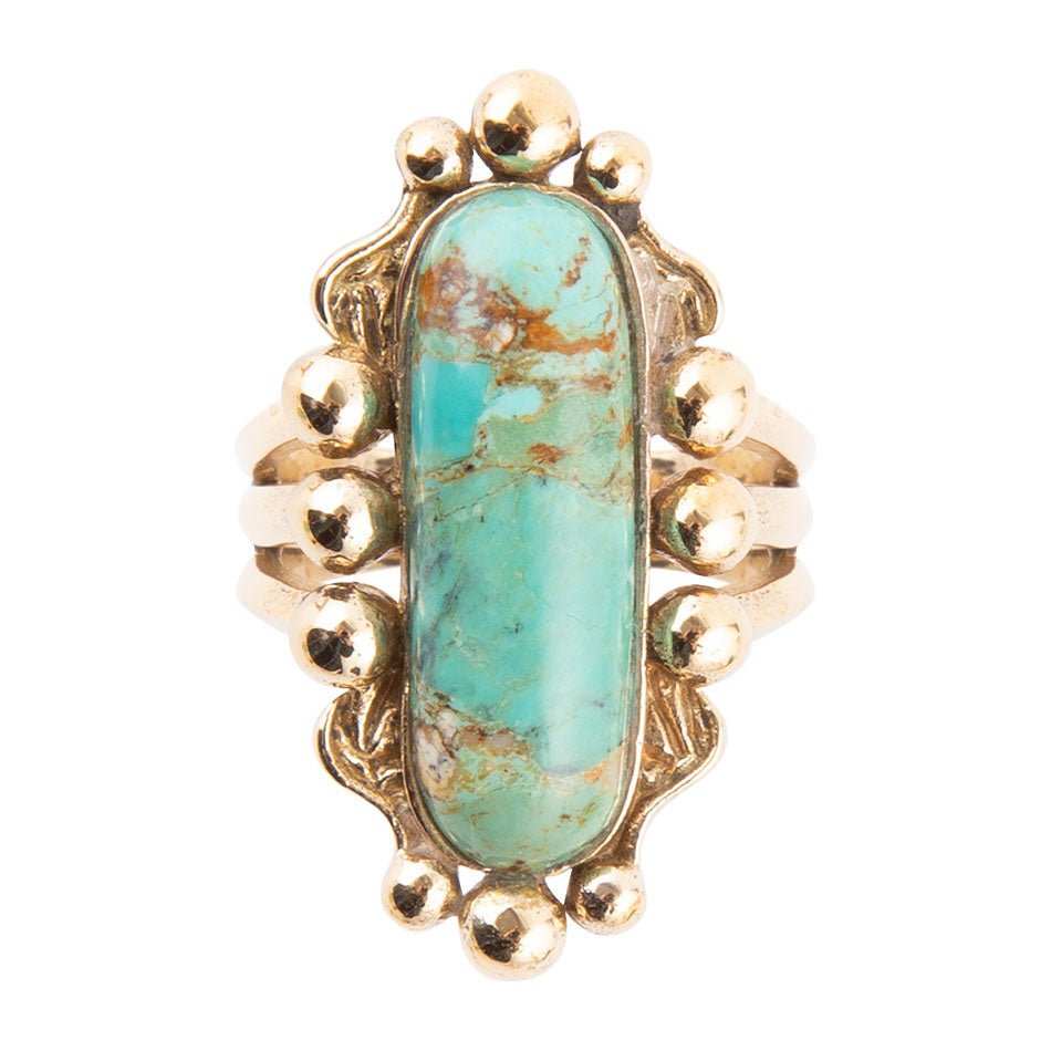 Plateau Blue Turquoise and Golden Ring - Barse Jewelry - Flyclothing LLC