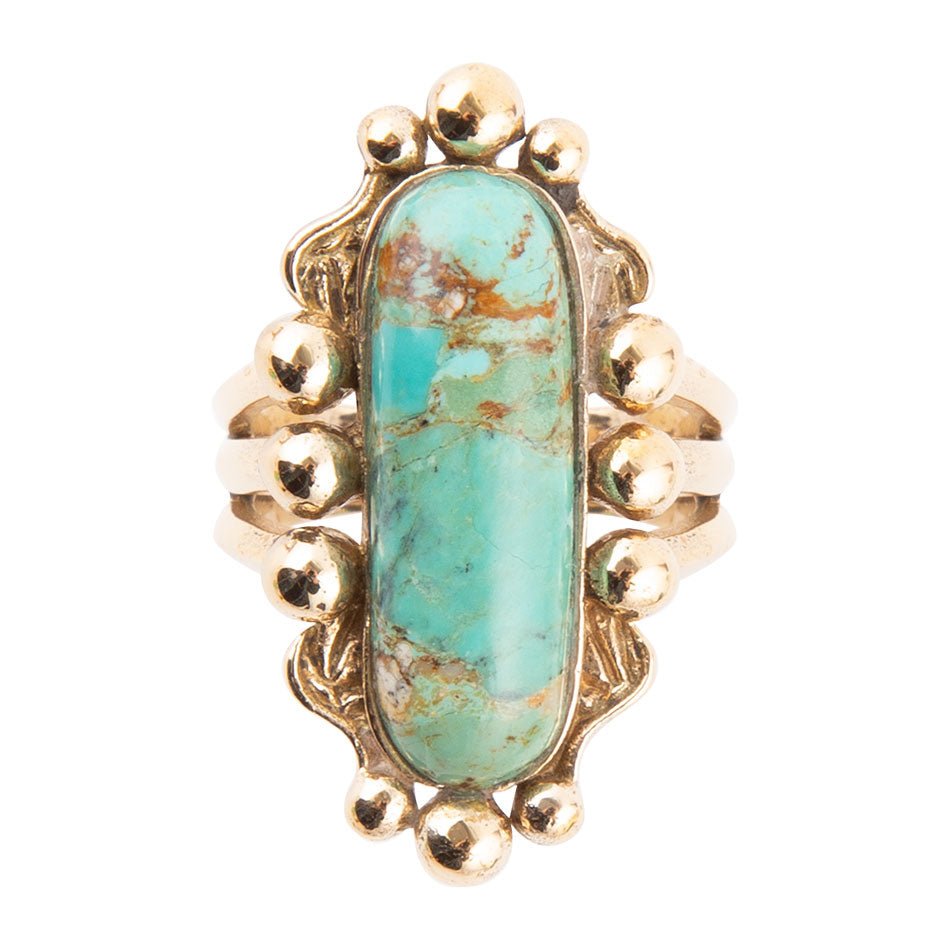Plateau Blue Turquoise and Golden Ring - Barse Jewelry - Flyclothing LLC