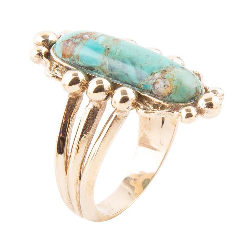 Plateau Blue Turquoise and Golden Ring - Barse Jewelry - Flyclothing LLC
