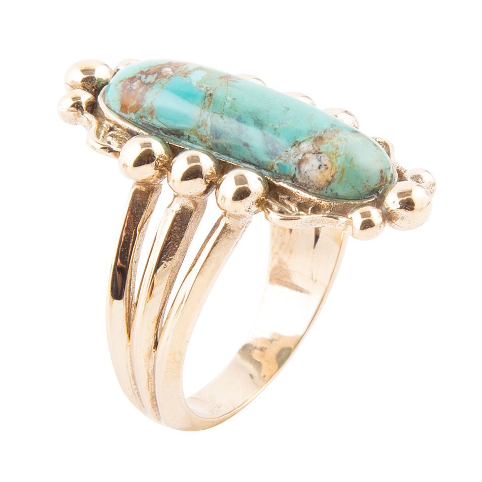 Plateau Blue Turquoise and Golden Ring - Barse Jewelry - Flyclothing LLC