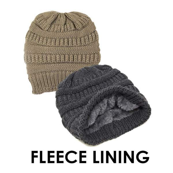 Plush Cable Knit Hat Beanie Fleece Lined Beanie - Madeline Love - Flyclothing LLC