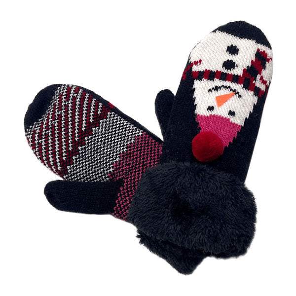 Plush Snowman Printed Faux Fur Mitten Gloves - Madeline Love - Flyclothing LLC
