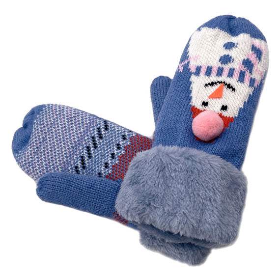 Plush Snowman Printed Faux Fur Mitten Gloves - Madeline Love - Flyclothing LLC