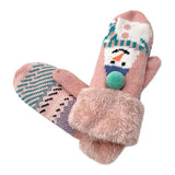 Plush Snowman Printed Faux Fur Mitten Gloves - Madeline Love - Flyclothing LLC