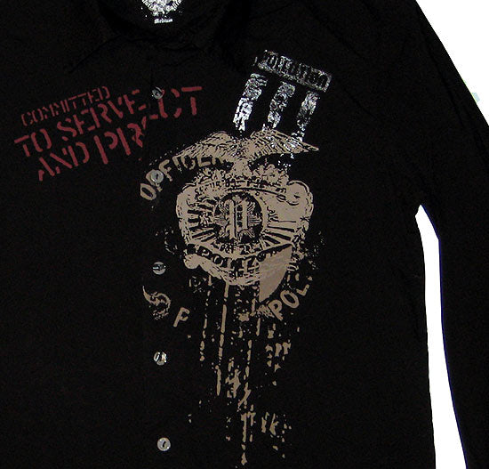 Pollution Clothing Royale V-Neck Shirt (FRONT CLOSE UP)