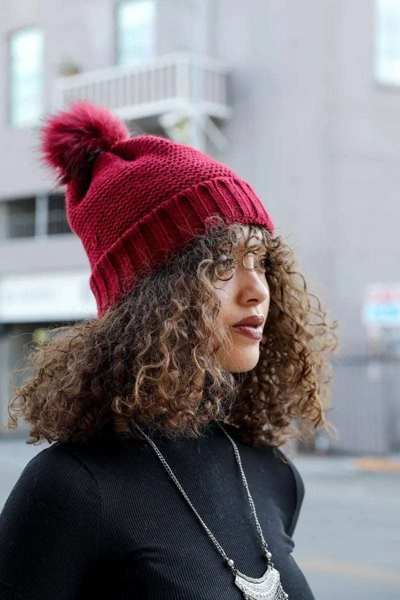 Pom Beanie with Faux Sherpa Lining