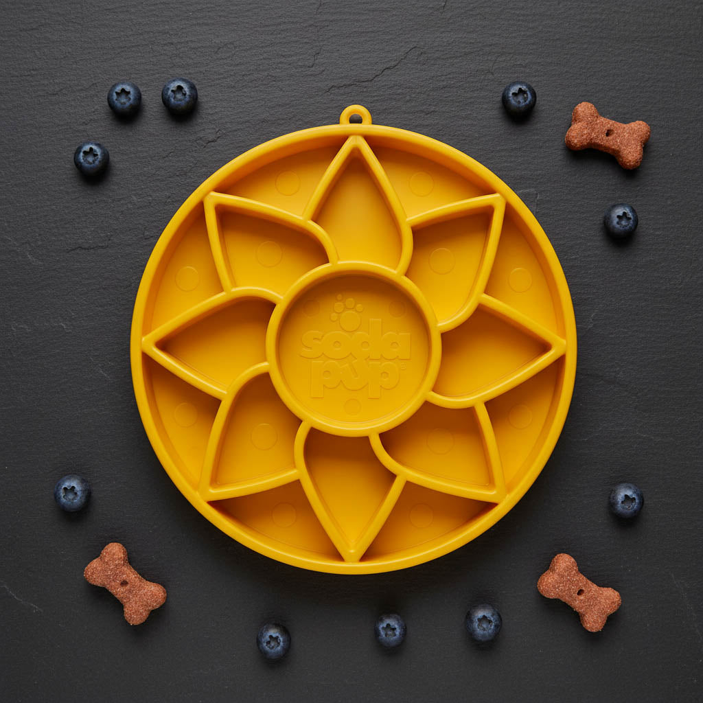 Sunflower Softie eTray Slow Feeder Dog Bowl | Soft Shallow Lick Mat | Yellow & Purple | USA Made - SodaPup/True Dogs, LLC - Flyclothing LLC