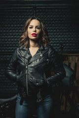 Popstar Women's Motorcycle Leather Jacket - First Manufacturing Company - Flyclothing LLC