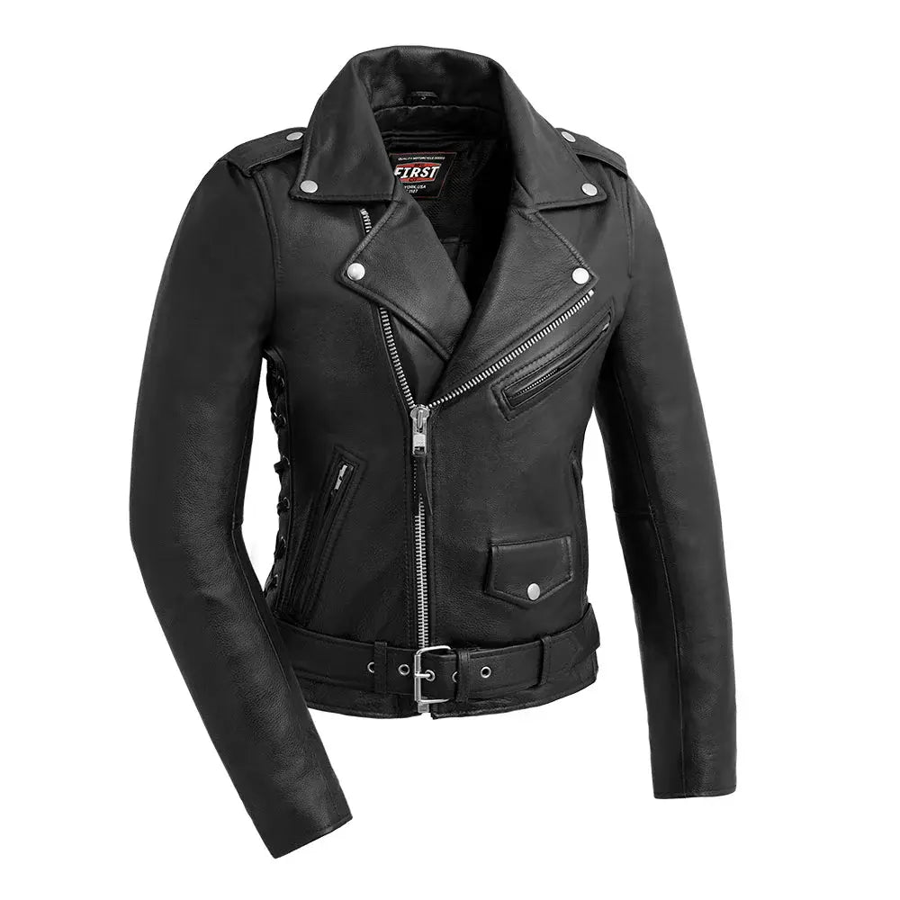 Popstar Women's Motorcycle Leather Jacket - First Manufacturing Company - Flyclothing LLC