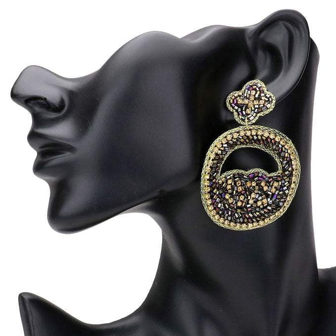 Post Back Rhinestone Beaded Quatrefoil Link Dangle Earrings - Madeline Love - Flyclothing LLC