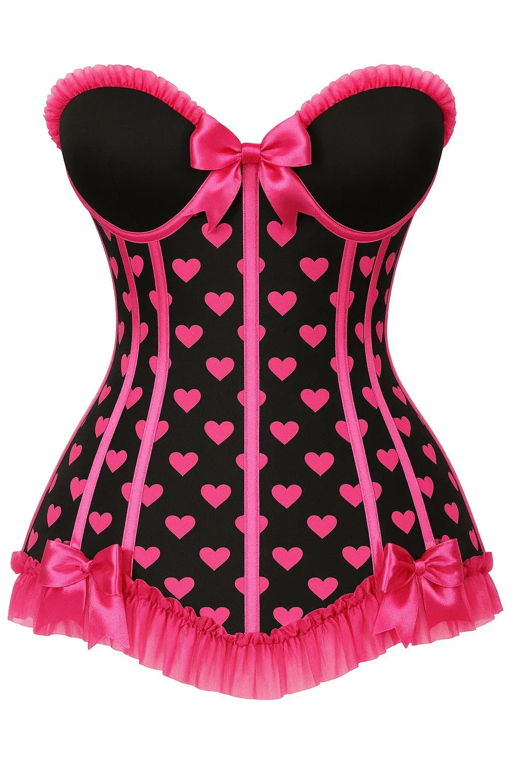 Lavish Black & Pink Hearts Lycra Hook & Eye Back Closure Bustier - Daisy Corsets - Flyclothing LLC