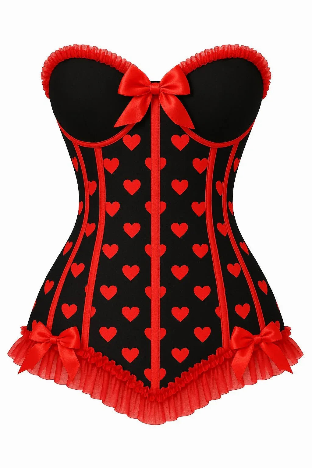 Lavish Black & Red Hearts Lycra Hook & Eye Back Closure Bustier - Daisy Corsets - Flyclothing LLC