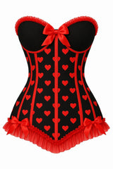 Lavish Black & Red Hearts Lycra Hook & Eye Back Closure Bustier - Daisy Corsets - Flyclothing LLC