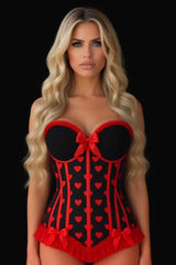 Lavish Black & Red Hearts Lycra Hook & Eye Back Closure Bustier - Daisy Corsets - Flyclothing LLC