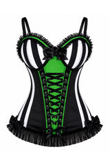 Daisy Corsets Lavish Black/White Stripe w/Green Bustier Corset with Underwire Cups - Daisy Corsets - Flyclothing LLC