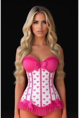 Lavish White & Pink Hearts Lycra Hook & Eye Back Closure Bustier - Daisy Corsets - Flyclothing LLC