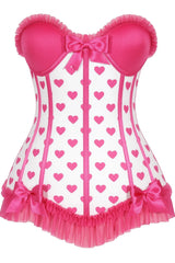 Lavish White & Pink Hearts Lycra Hook & Eye Back Closure Bustier - Daisy Corsets - Flyclothing LLC