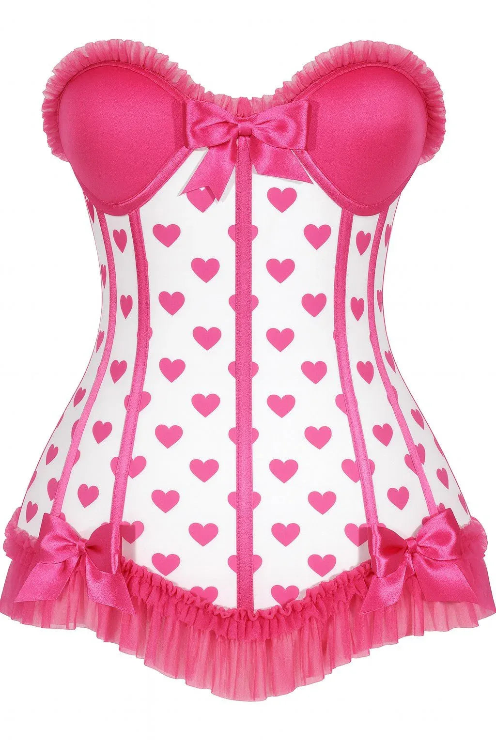 Lavish White & Pink Hearts Lycra Hook & Eye Back Closure Bustier - Daisy Corsets - Flyclothing LLC