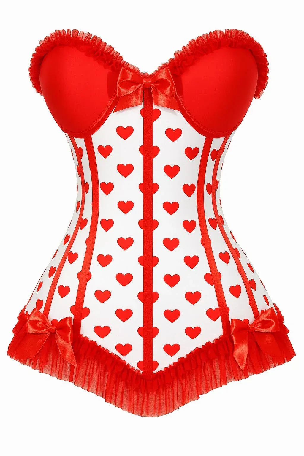 Lavish White & Red Hearts Lycra Hook & Eye Back Closure Bustier - Daisy Corsets - Flyclothing LLC