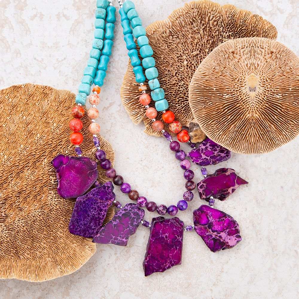 Prescott Blue Magnesite Purple and Orange Statement Necklace - Barse Jewelry - Flyclothing LLC