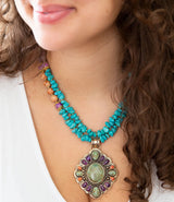 Prescott Blue Turquoise Purple and Orange Statement Pendant Golden Necklace - Barse Jewelry - Flyclothing LLC