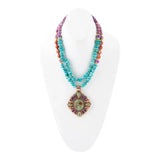 Prescott Blue Turquoise Purple and Orange Statement Pendant Golden Necklace - Barse Jewelry - Flyclothing LLC