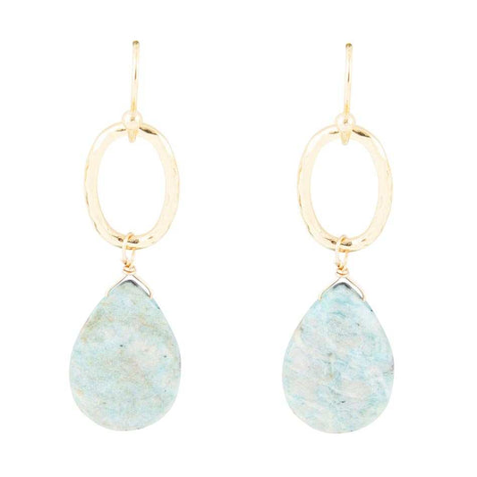 Pretty Drops of Blue Amazonite Golden Drop Earrings - Barse Jewelry - Flyclothing LLC