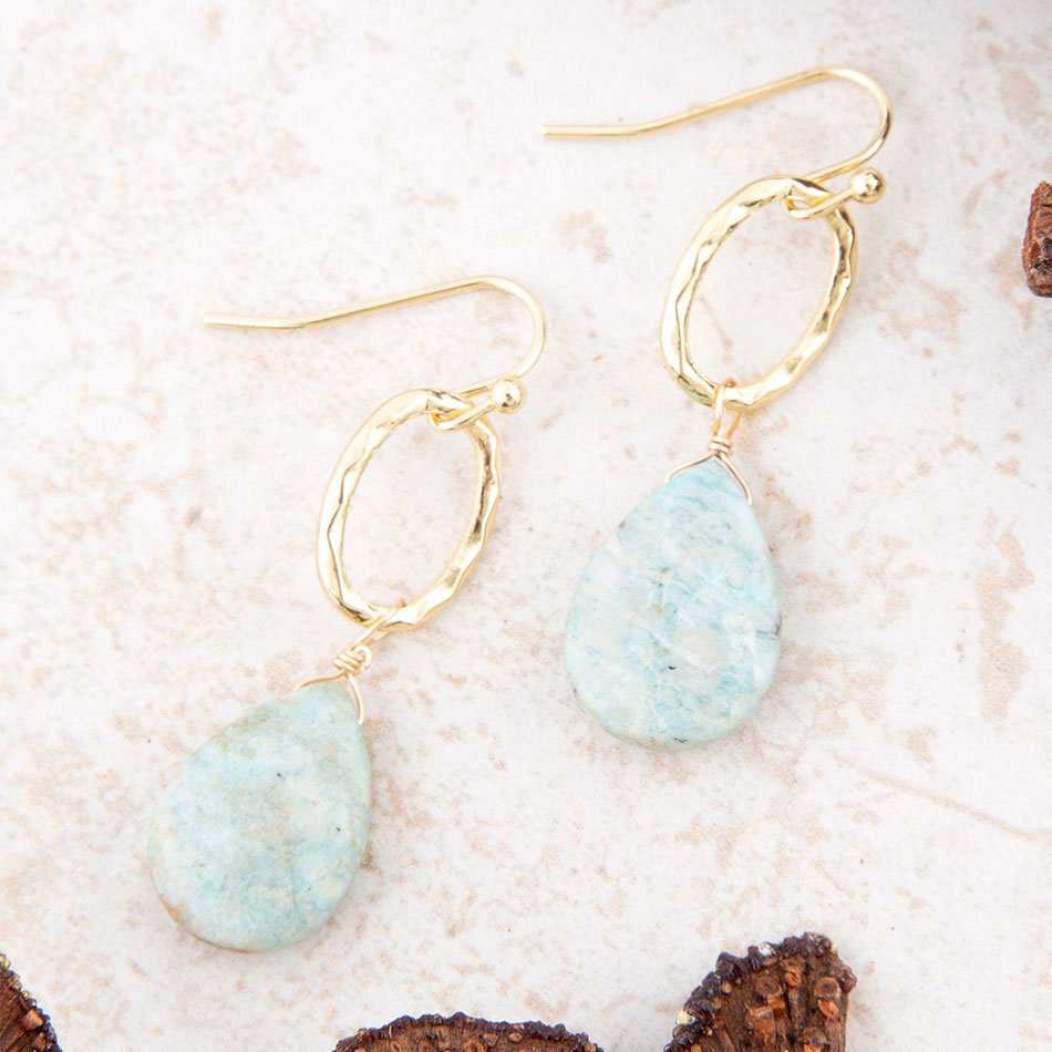 Pretty Drops of Blue Amazonite Golden Drop Earrings - Barse Jewelry - Flyclothing LLC