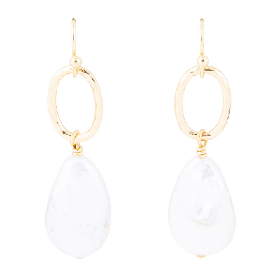 Pretty Drops of White Freshwater Pearl Golden Drop Earrings - Barse Jewelry