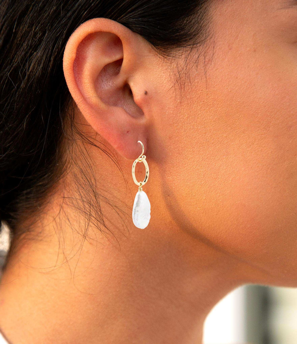 Drops of White Freshwater Pearl Golden Drop Earrings - Barse Jewelry - Flyclothing LLC