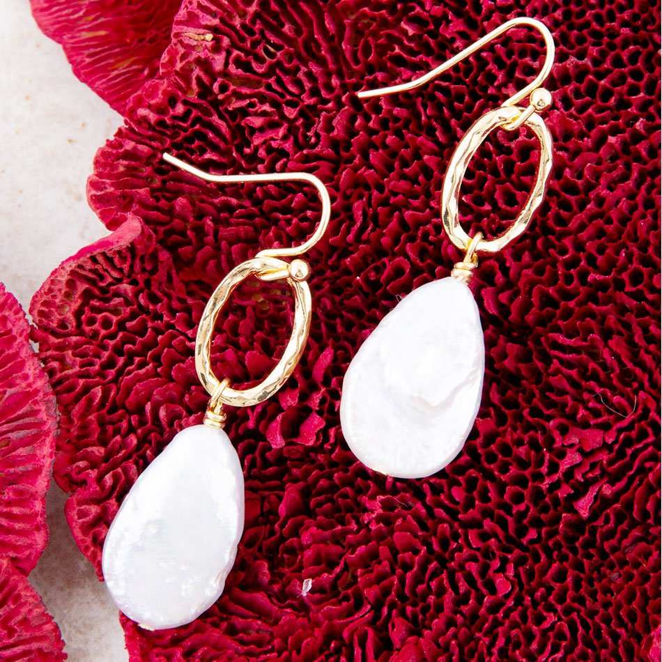 Drops of White Freshwater Pearl Golden Drop Earrings - Barse Jewelry - Flyclothing LLC