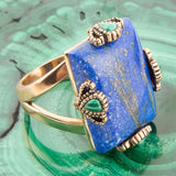 Prismatic Blue Lapis and Malachite Golden Ring - Barse Jewelry - Flyclothing LLC