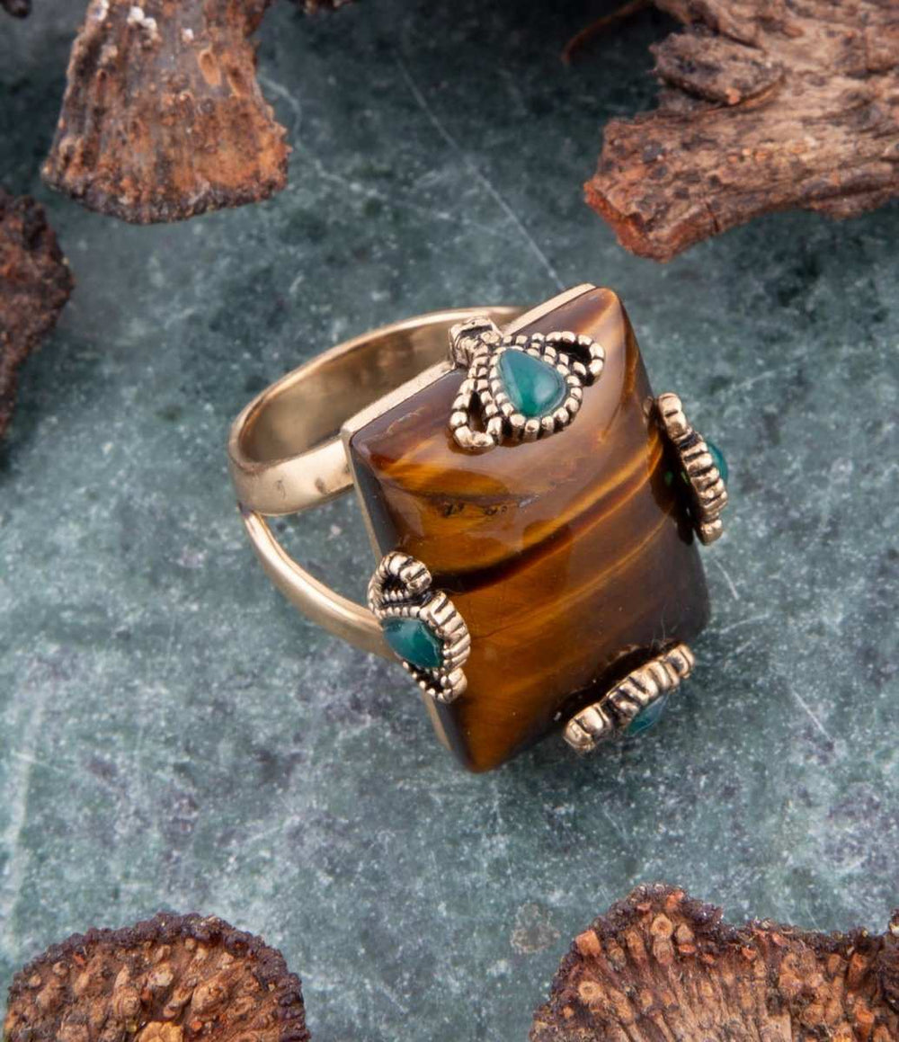 Prismatic Brown Tiger's Eye Statement Golden Ring - Barse Jewelry - Flyclothing LLC