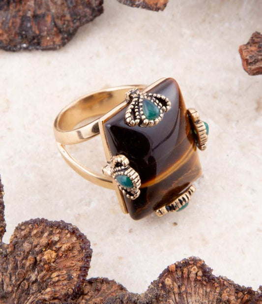 Prismatic Brown Tiger's Eye Statement Golden Ring - Barse Jewelry - Flyclothing LLC
