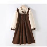 Preppy Corduroy Long Sleeves Ruffle Crew Neck Thick Dress - MyKids-USA™