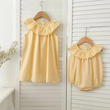 Summer Girls Solid Color Sleeveless Big Collar Onesies And Girls’ Dress – Princess Sister Matching Set - MyKids-USA™