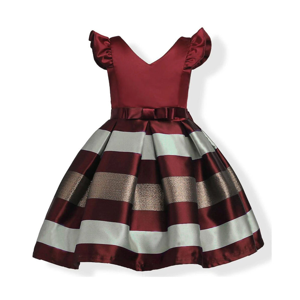 Baby Girl Striped Pattern V-Neck Western Style Formal Dress - MyKids-USA™